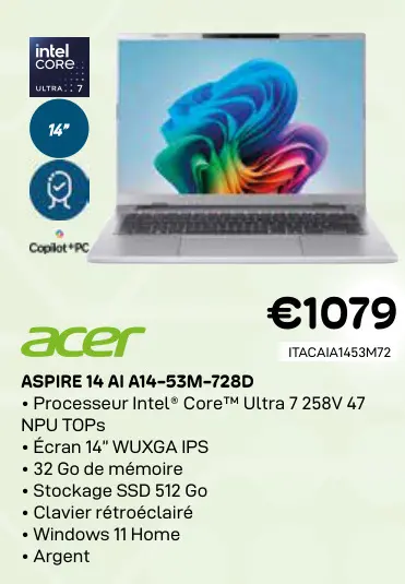 Offre: Aspire 14 ai a14-53m-728d
