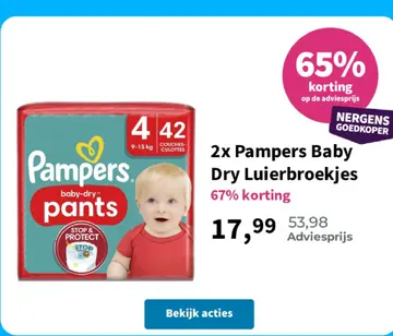 Aanbieding: 2x Pampers Baby Dry Luierbroekjes
