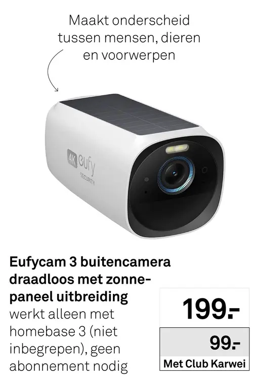 Aanbieding: Eufycam 3 buitencamera draadloos met zonnepaneel uitbreiding