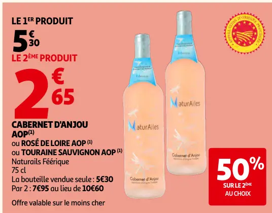 Promotie: Cabernet d'anjou, Rosé de Loire AOP ou Touraine Sauvignon AOP