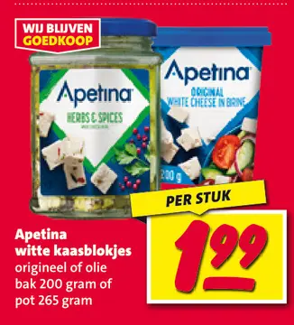 Aanbieding: Apetina witte kaasblokjes