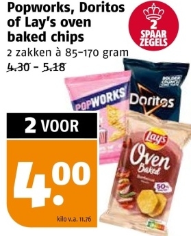 Aanbieding: Popworks, Doritos of Lay's oven baked chips