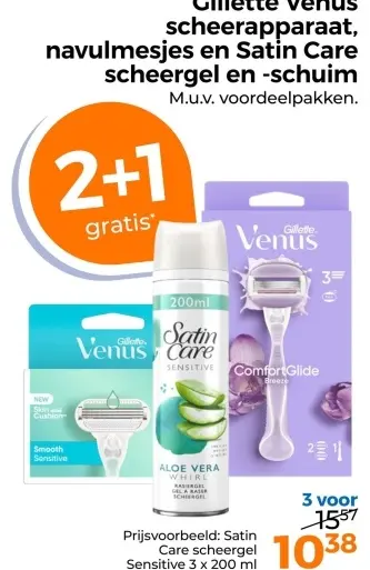 Aanbieding: Gillette Venus scheerapparaat, navulmesjes en satin care scheergel en-schuim