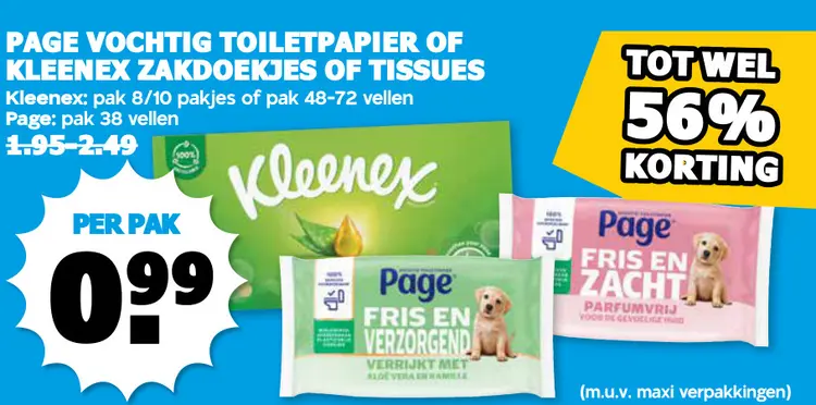 Aanbieding: Vochtig toiletpapier of zakdoekjes of tissues