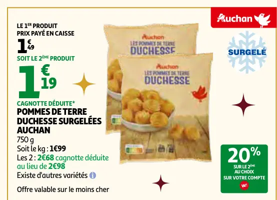 Offre: Pommes de terre duchesse surgelées