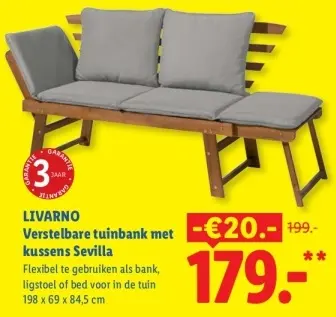 Aanbieding: Verstelbare tuinbank met kussens Sevilla
