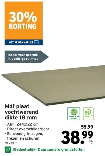 Promotie: Mdf plaat vochtwerend dikte 18 mm