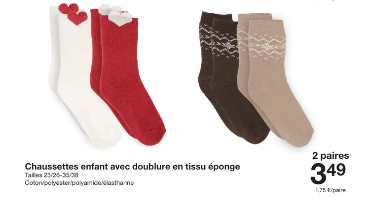 Offre: Chaussettes enfant avec doublure en tissu épo