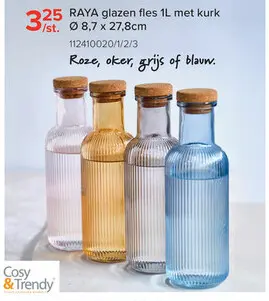 Promotie: Cosy&Trendy Waterkaraf met Kurk - 1L - Glas - Blauw
