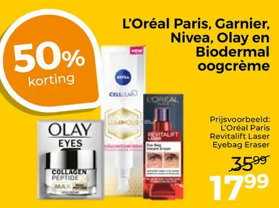 Aanbieding: L'Oréal Paris, Garnier, Nivea, Olay en Biodermal oogcreme