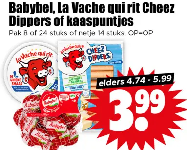 Aanbieding: Babybel, La Vache qui rit Cheez Dippers of kaaspuntjes