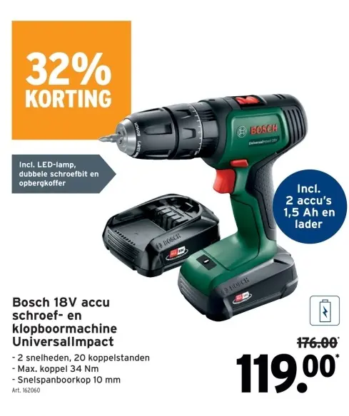 Promotie: Bosch 18V accu schroef- en klopboormachine UniversalImpact