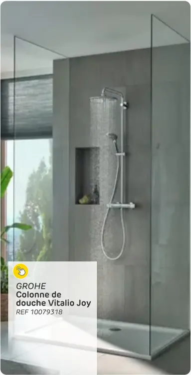Offre: Colonne de douche - grohe - vitalio joy system - avec robinet thermostatique - chrome - rond - avec douchette - 15cm - 3 jets - économie d'eau