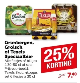 Aanbieding: Grimbergen, Grolsch of Texels Speciaalbier