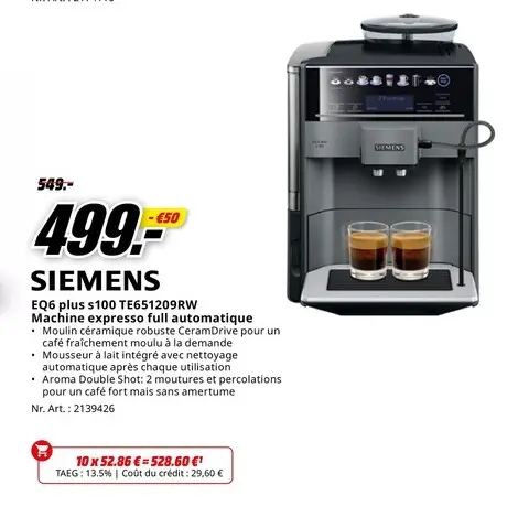Offre: EQ6 plus s100 TE651209RW Machine expresso