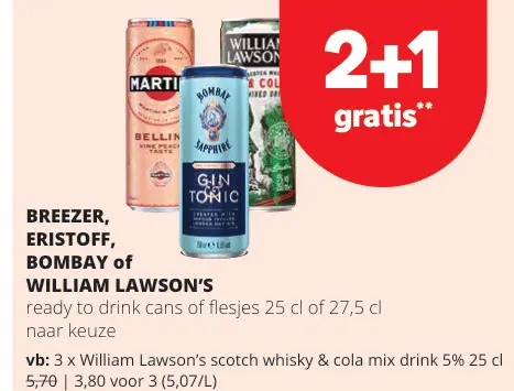 Promotie: Breezer, Eristoff, Bombay of William Lawson's