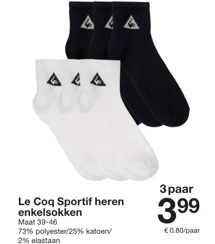 Promotie: Le Coq Sportif heren enkelsokken