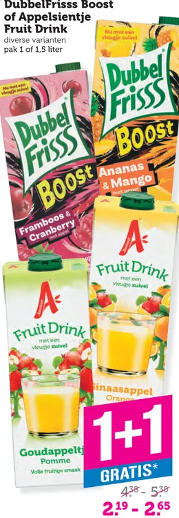 Aanbieding: Dubbelfrisss Boost of Appelsientje Fruit Drink