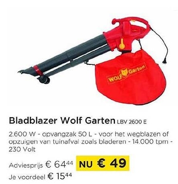 Aanbieding: Bladblazer Wolf Garten LBV 2600 E