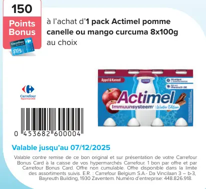 Offre: Actimel pomme canelle ou mango curcuma