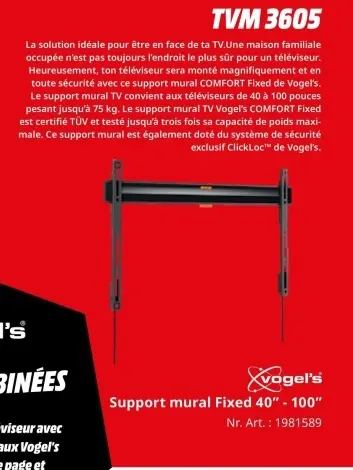 Offre: Support mural Fixed 40" - 100"