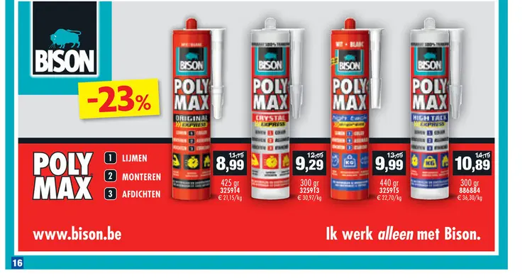 Promotie: Bison Poly Max Crystal montagelijm 300g