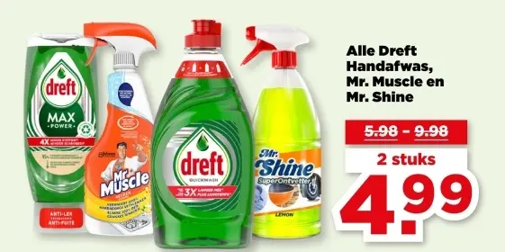 Aanbieding: Dreft Handafwas, Mr. Muscle en Mr. Shine