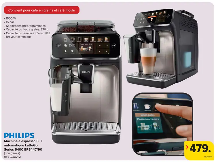 Offre: Machine à espresso Full automatique LatteGo Series 5400