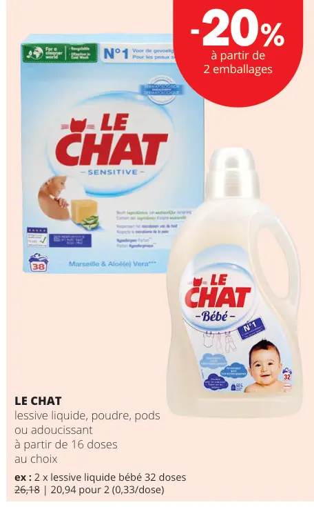 Offre: Lessive liquide, poudre, pods ou adoucissant