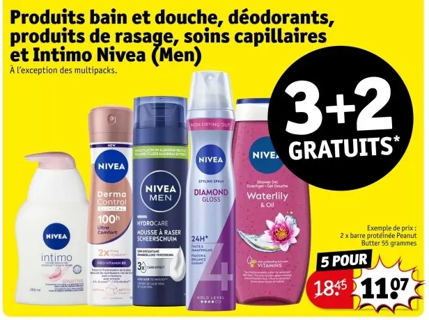 Offre: Produits bain et douche, déodorants, produits de rasage, soins capillaires et Intimo