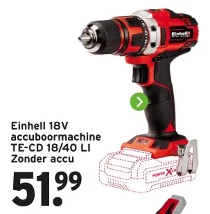 Aanbieding: Einhell 18V accuboormachine TE-CD 18/40 LI
