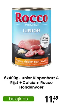 Aanbieding: 6x400g Junior Kippenhart & Rijst + Calcium Rocco Hondenvoer