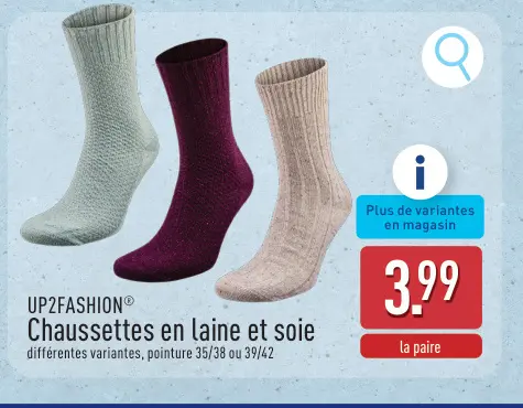 Offre: Chaussettes en laine et soie