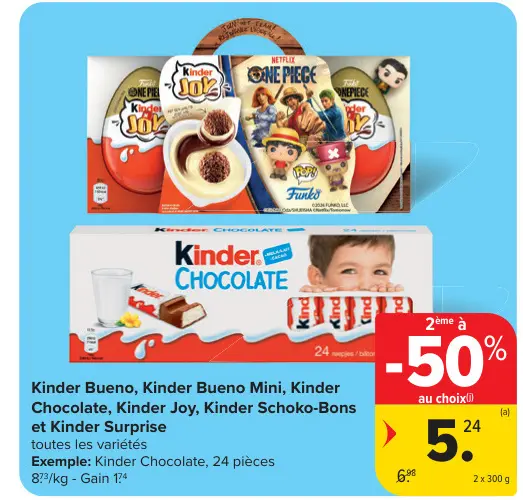 Offre: Kinder Kinder Bueno, Kinder Bueno Mini, Kinder Chocolate, Kinder Joy, Kinder Schoko-Bons et Kinder Surprise
