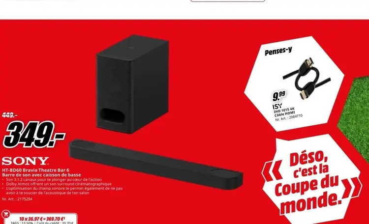 Offre: HT-BD60 Bravia Theatre Bar 6
