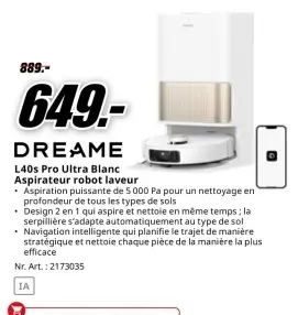 Offre: L40s Pro Ultra Blanc Aspirateur robot laveur
