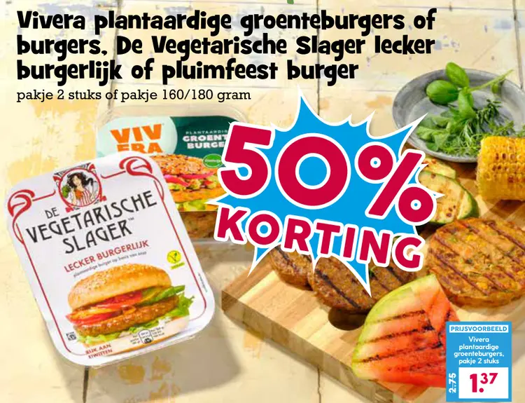 Aanbieding: Plantaardige groenteburgers of burgers, De Vegetarische Slager lecker burgerlijk of pluimfeest burger