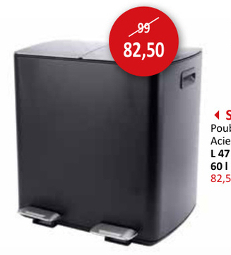 Offre: Poubelle à pédale avec compartiment de rangement Stress 2x30L noir mat