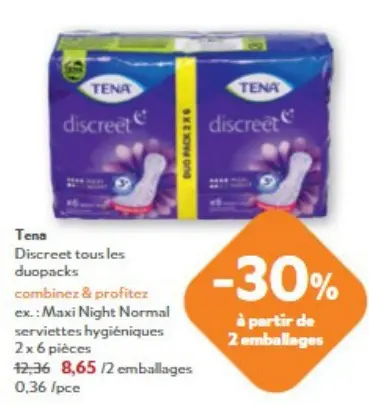 Offre: Discreet Maxi Night Normal serviettes hygiéni