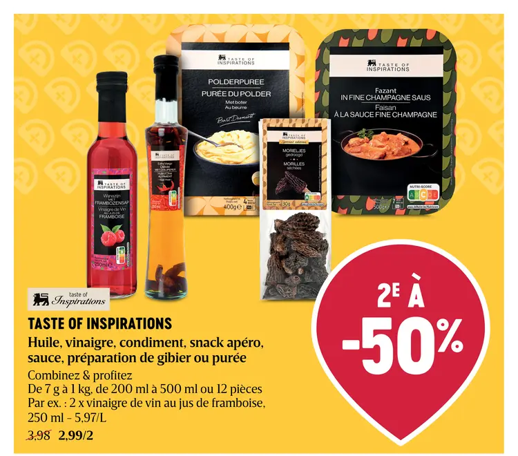 Offre: Taste of Inspirations Huile, vinaigre, condiment, snack apéro, sauce, préparation de gibier ou purée