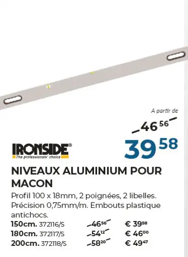 Offre: Niveaux aluminium pour macon