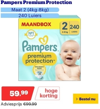 Aanbieding: Pampers Premium Protection - Maat 2 (4kg-8kg) - 240 Luiers - Maandbox