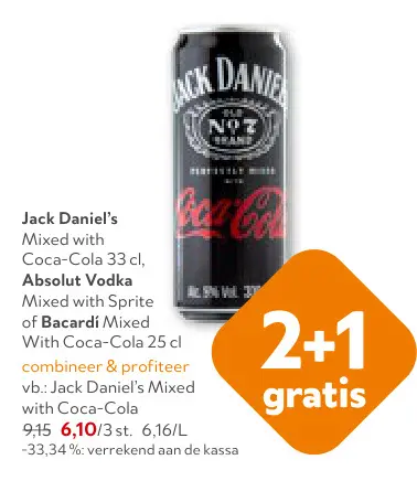 Promotie: Jack Daniel's Mixed with Coca-Cola, Absolut Vodka of Bacardi