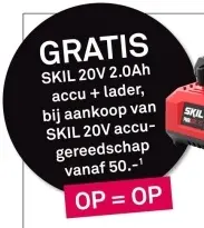 Aanbieding: SKIL 20V 2.0Ah accu + lader