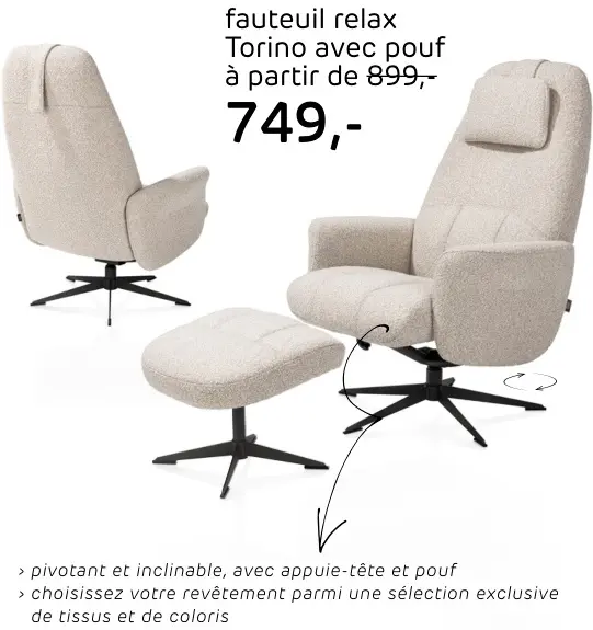 Offre: Henders & Hazel Fauteuil relax Torino avec pouf