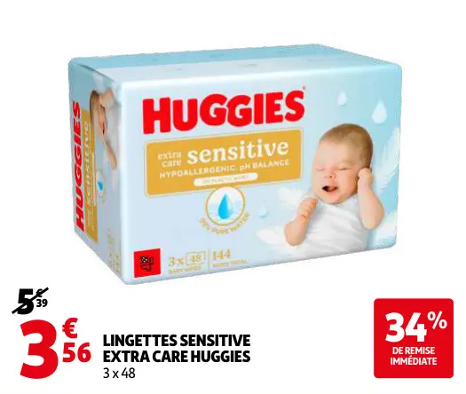 Offre: Lingettes sensitive extra care HUGGIES