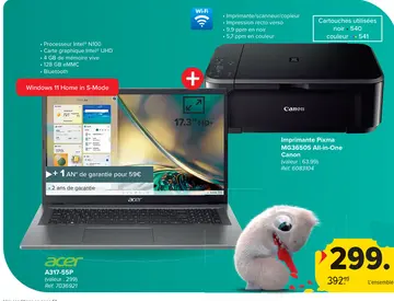 Offre: A317-55P + Imprimante Pixma MG3650S All-in-On