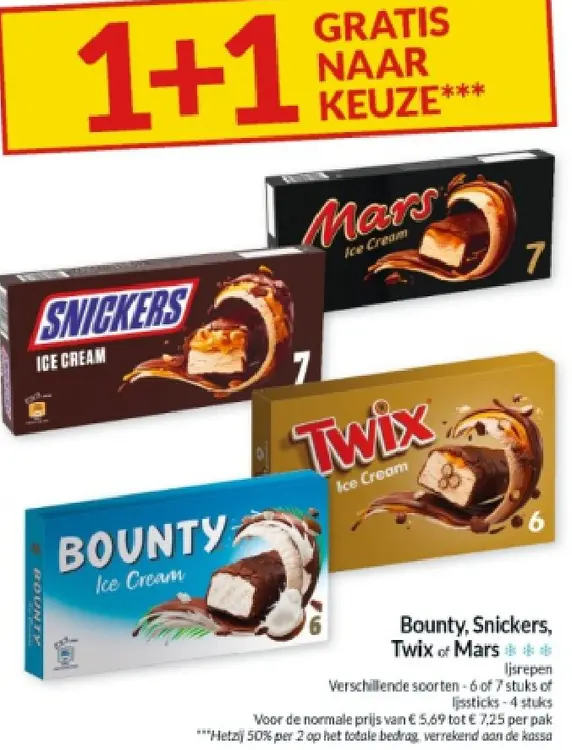 Promotie: Bounty, Snickers, Twix of Mars ijsrepen