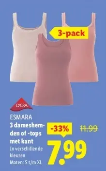 Aanbieding: 3 dameshemden of -tops met kant