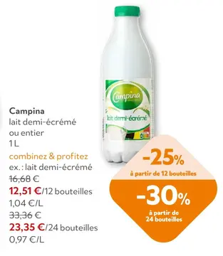 Offre: Lait demi-écrémé ou entier